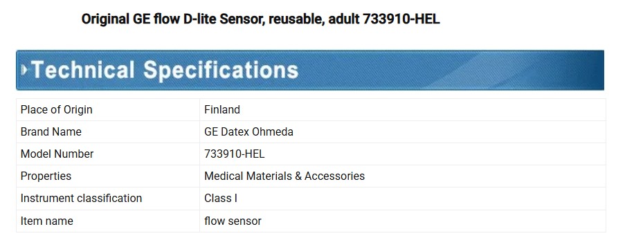 Original GE Flow D-lite Sensor Reusable Adult 733910-HEL